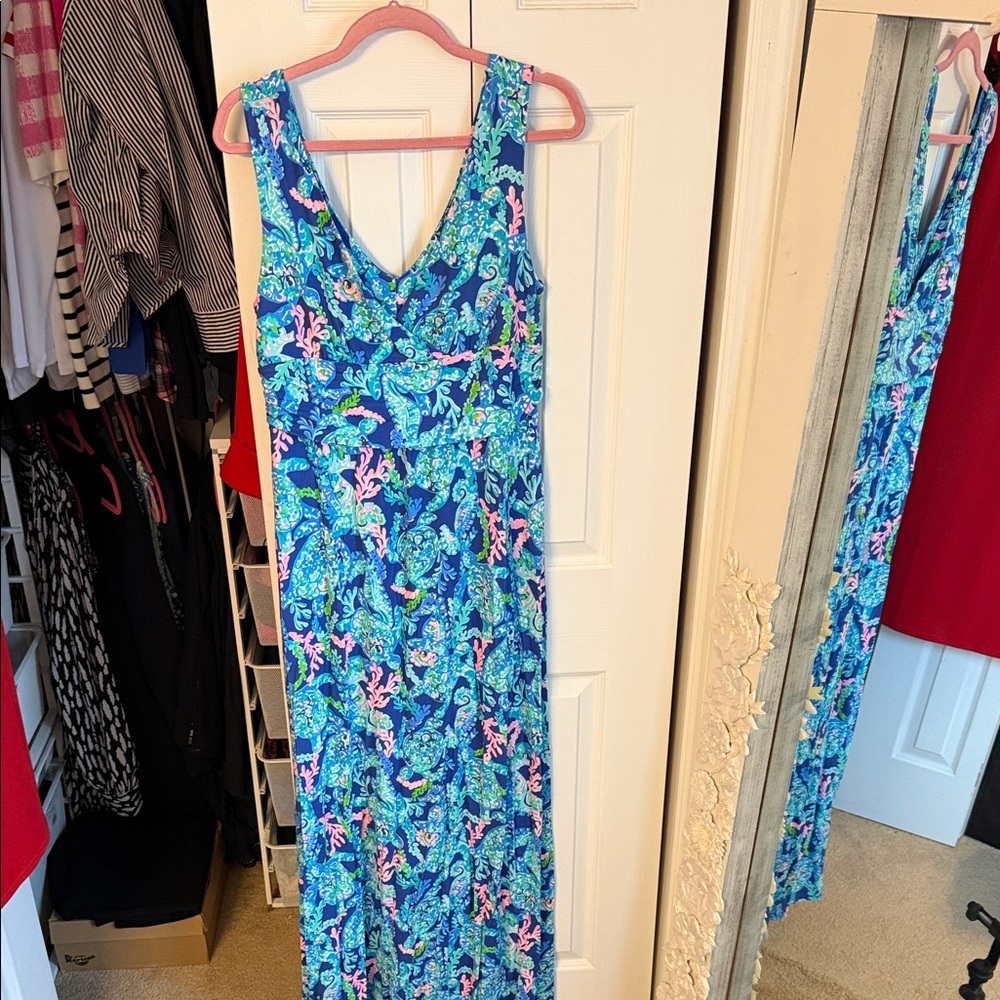BNWT Lilly Pulitzer alone dress in Corsica blue turtle villa size large